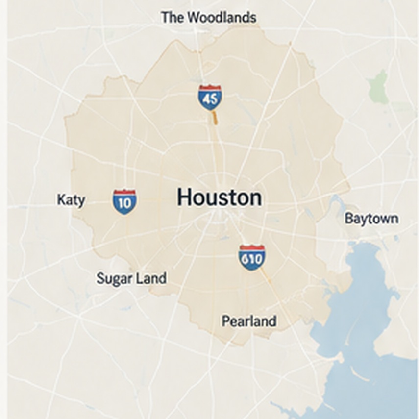 Greater Houston service area — I-45, I-10, and Loop 610
